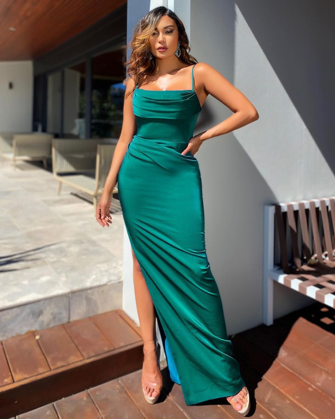 wedding guest dresses long green simple with spaghetti straps whiterunway