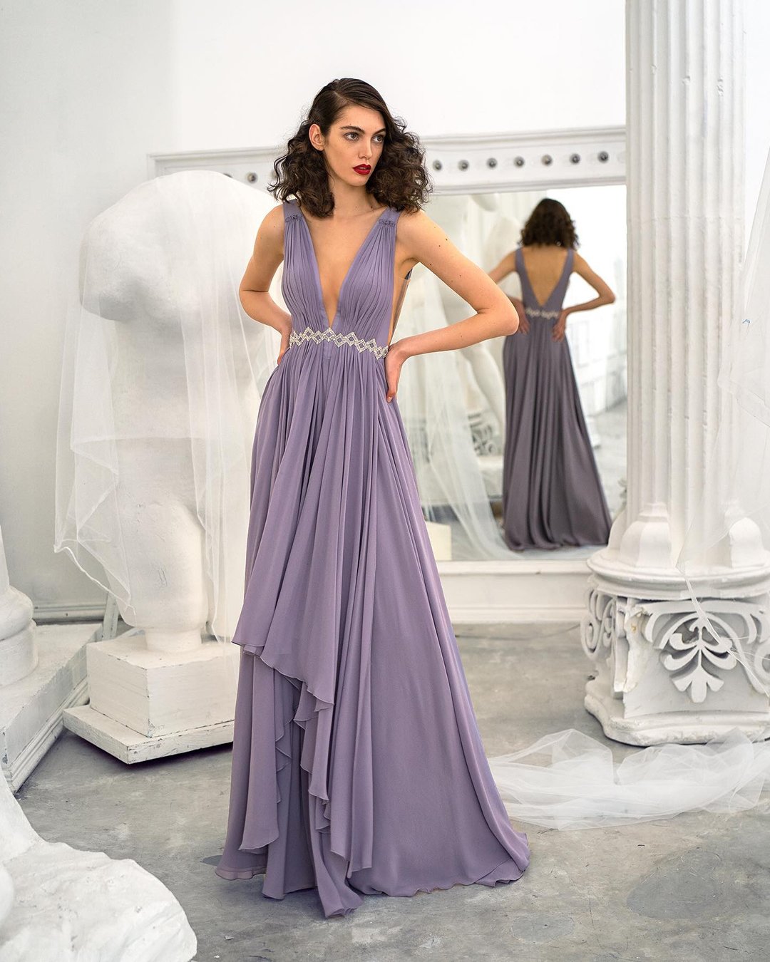 wedding guest dresses long purple v-neckline papilio
