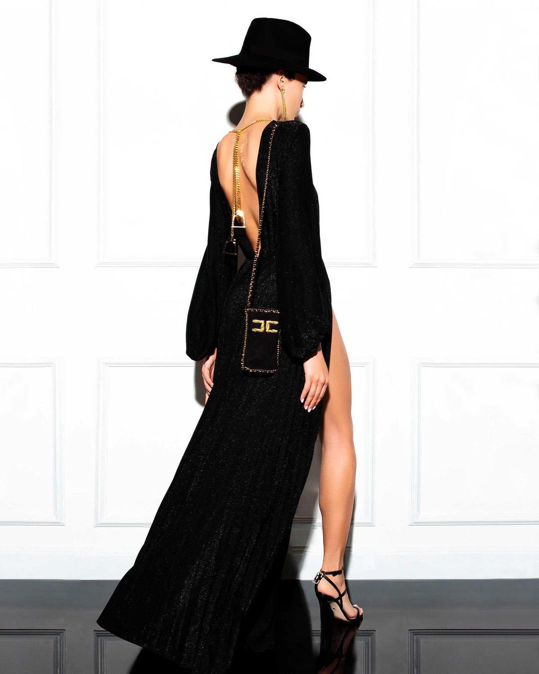 wedding guest outfit v back black with sleeves simple maxi elisabettafranchi