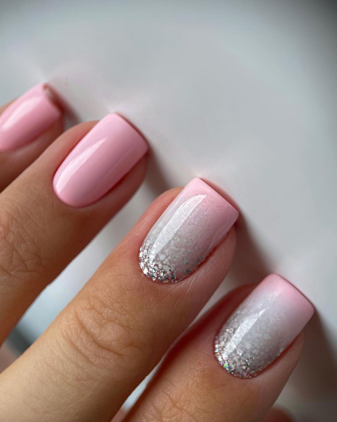 wedding nails design ideas ombre pink with silver glitter gert_nails