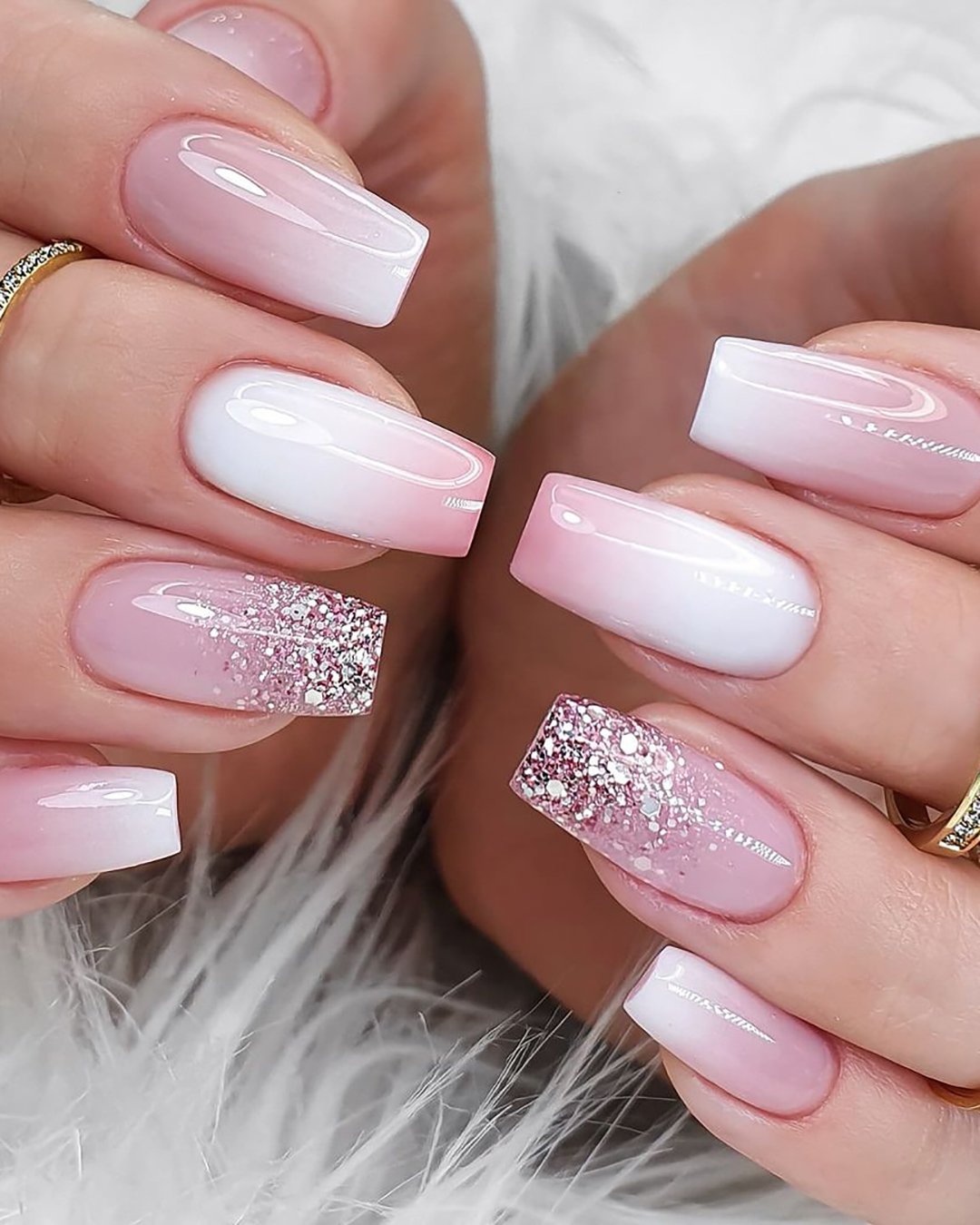 wedding nails design ideas pink white ombre with glitter merlin_nails