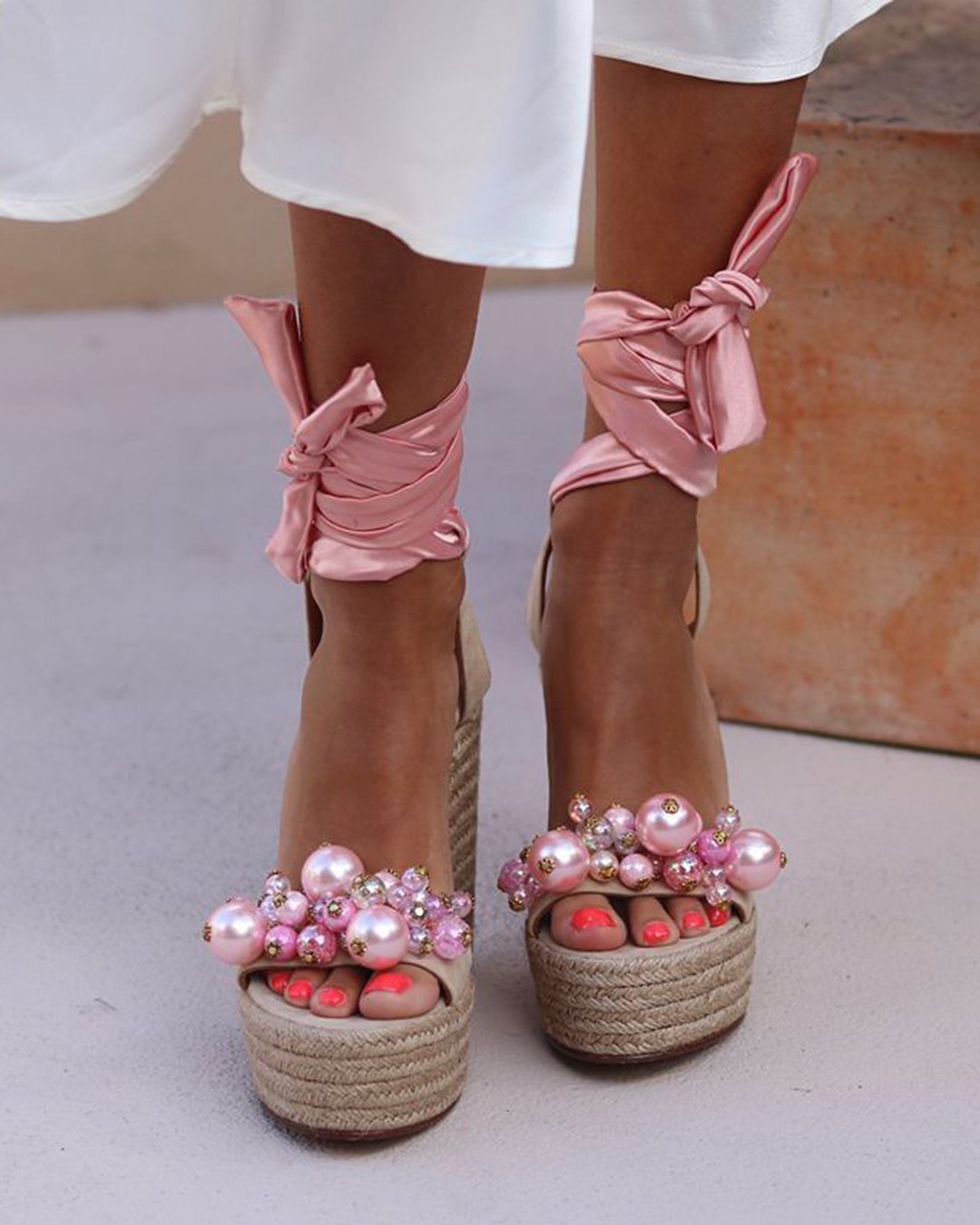 wedding shoes wedge pink with pearls alamedaturquesa