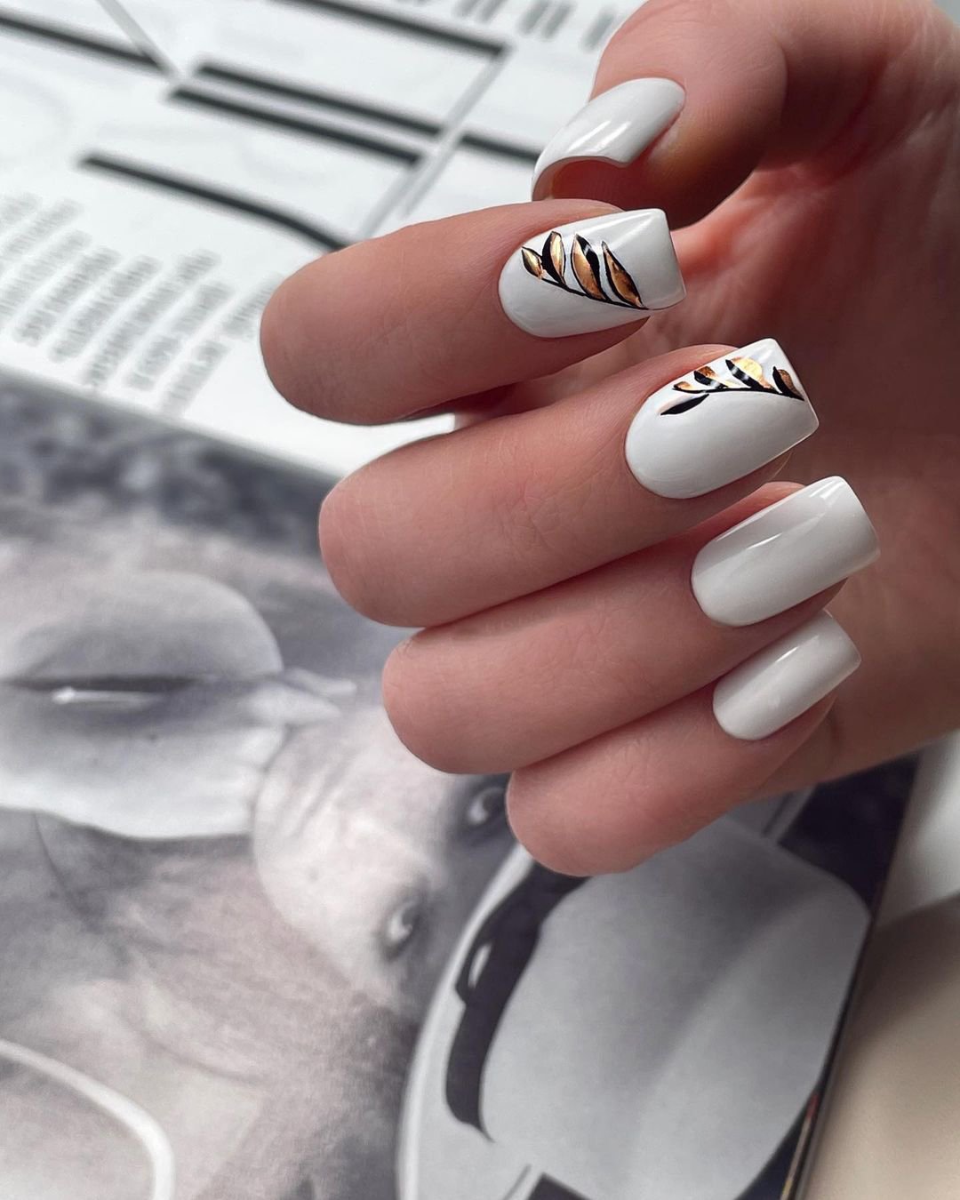 white nail designs wedding black wiyh branches nails_harbor