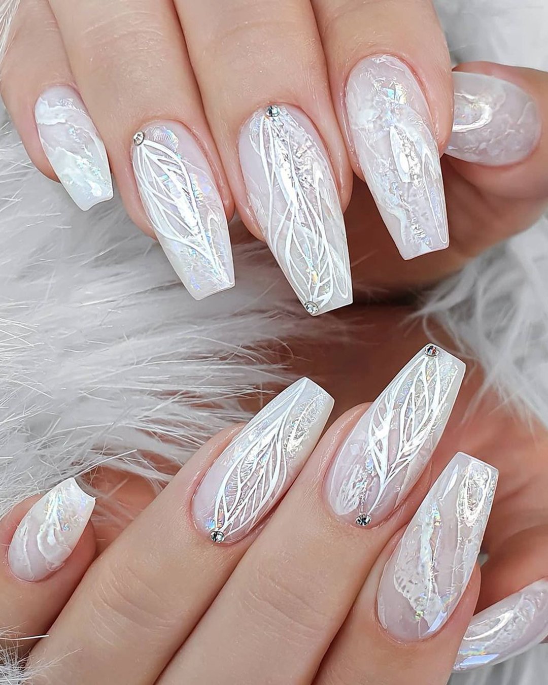 white nail designs wedding transparent white textured merlin_nails