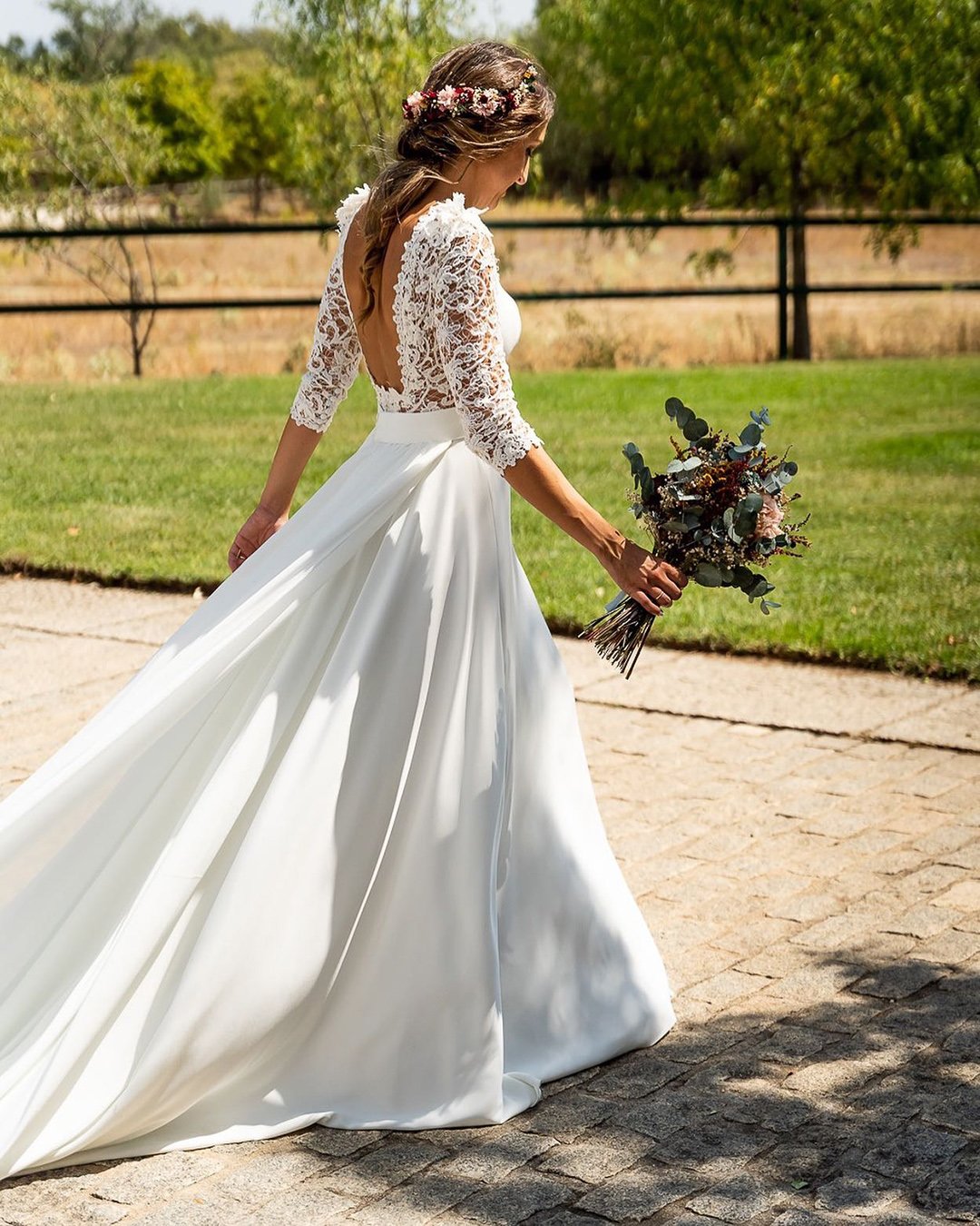 boho a line wedding dress with sleeves