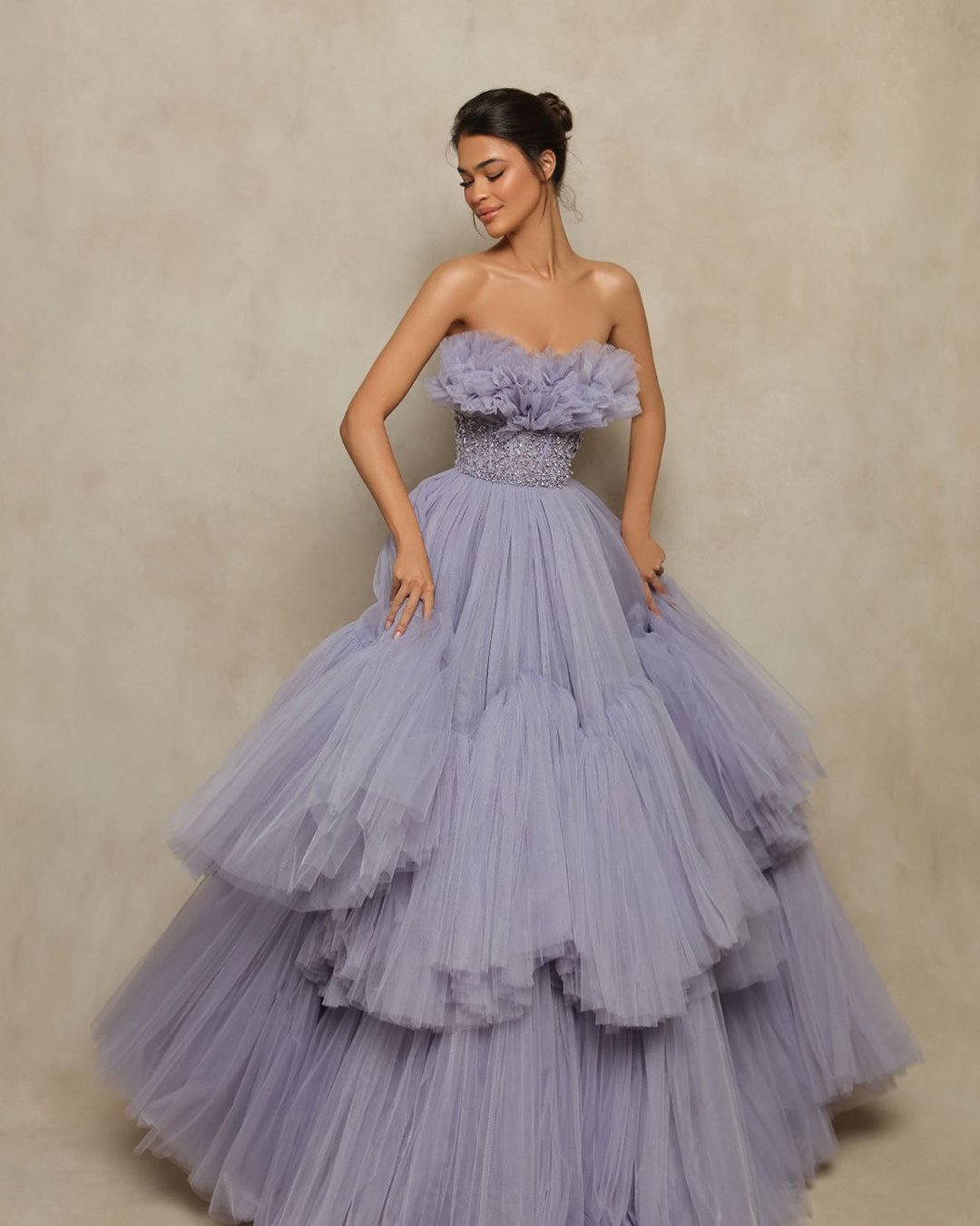 colourful wedding dresses strapless neckline purple tarikediz