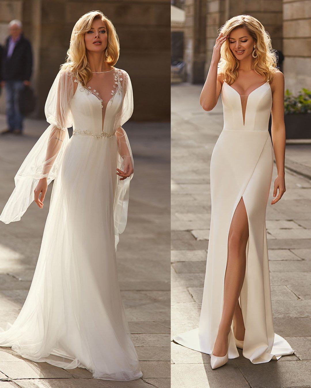 convertible wedding dress simple with detachable sleeves la petra