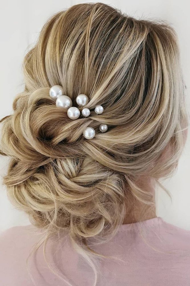 easy wedding hairstyles elegant swept updo with pearl pins paigelauren_bridalhair