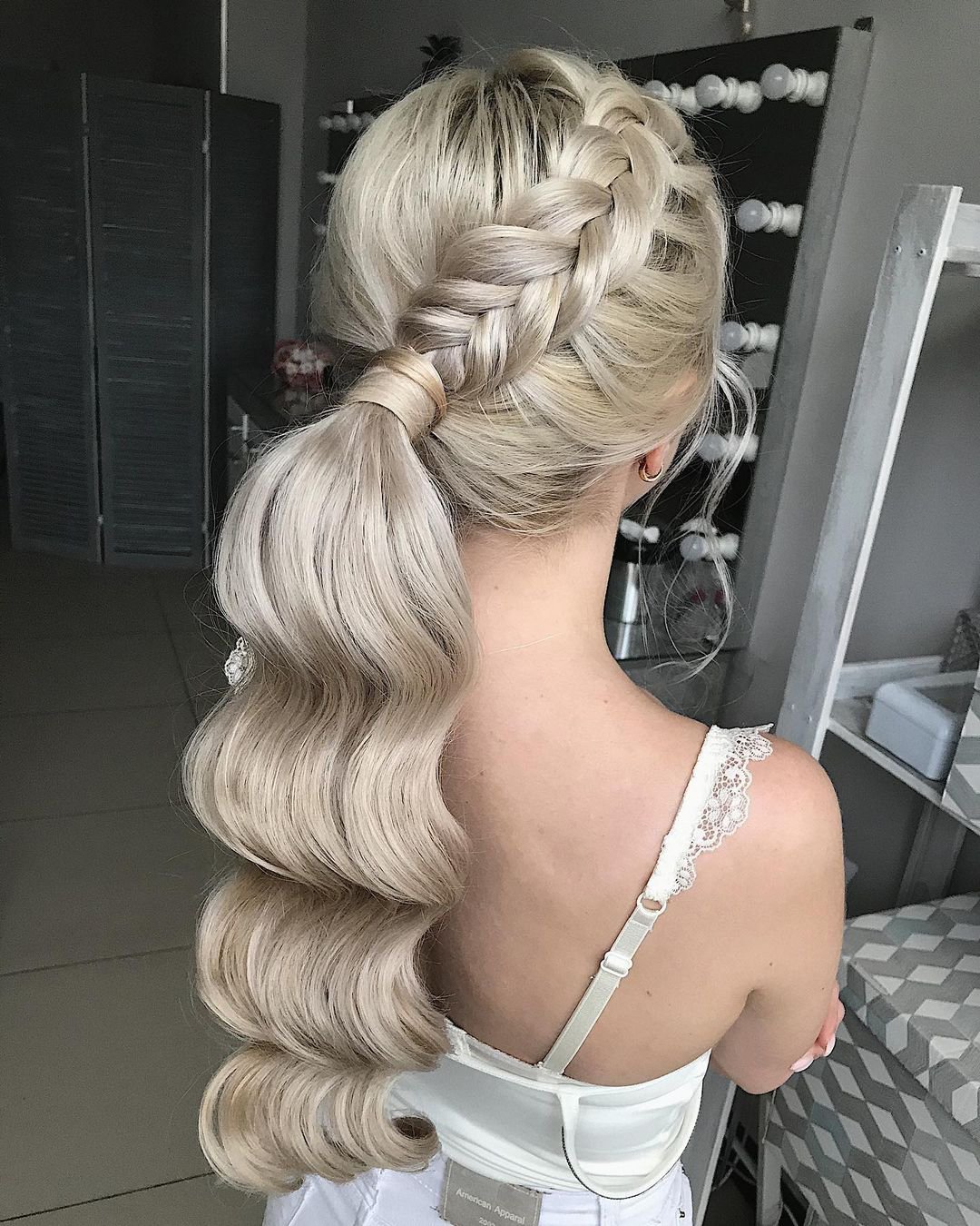 elegant wedding hairstyles long wavy ponytail with braid liliy_chernyshova