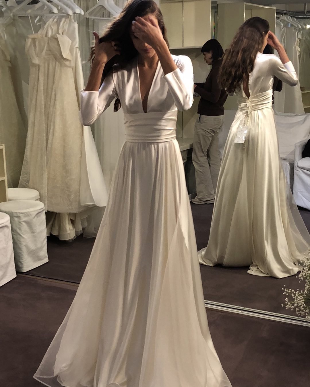 most pinned wedding dresses simple with long sleeves v neckline lesposedigio