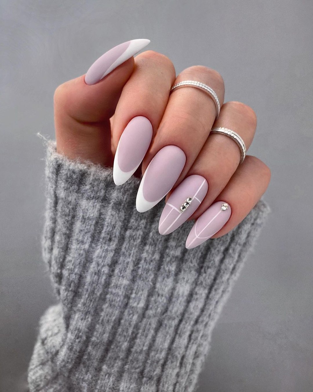 pinterest nails wedding design ideas matte pink white with rhinestones nailartist_natali