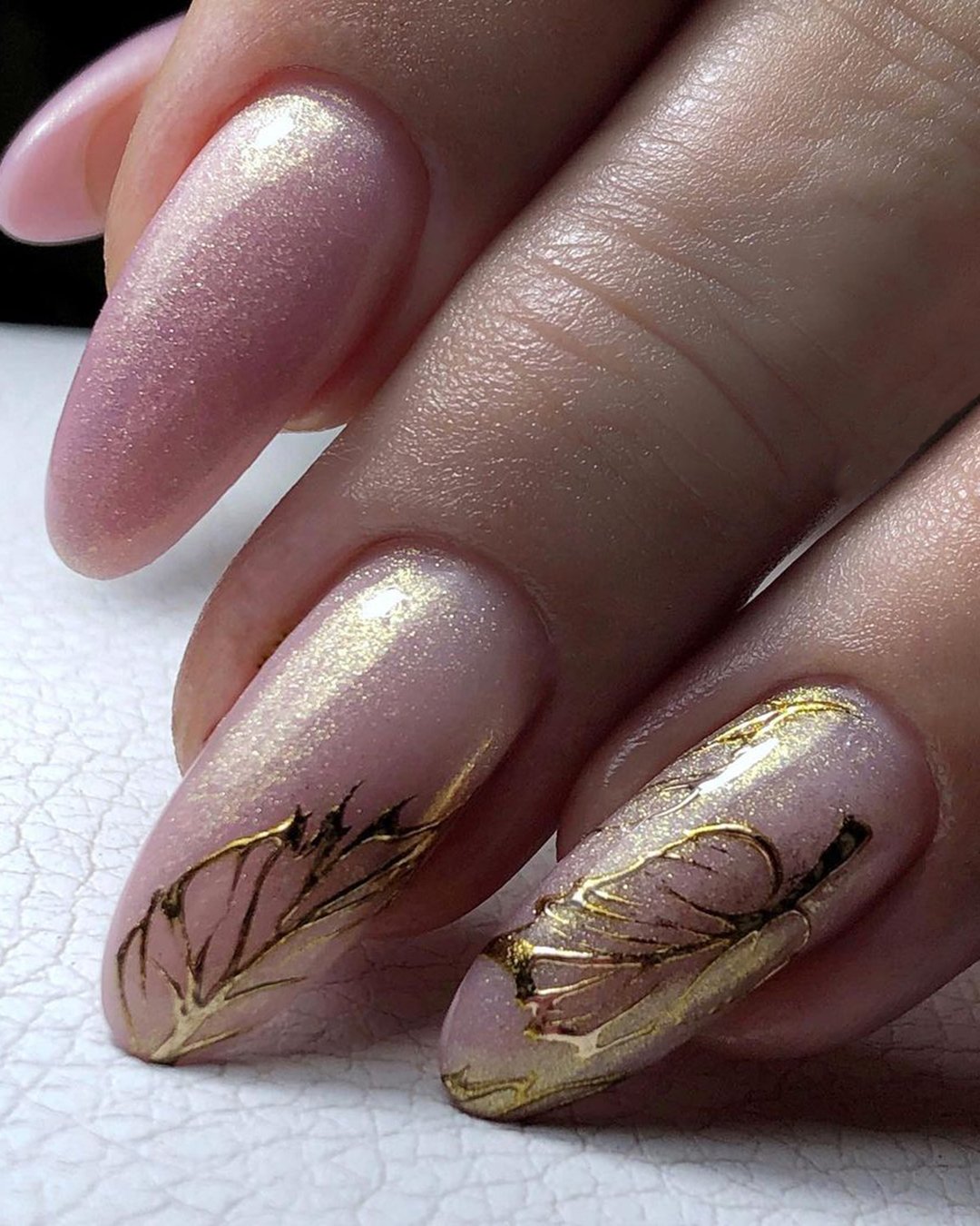 pinterest nails wedding design ideas with golden leaves tatjana_ost