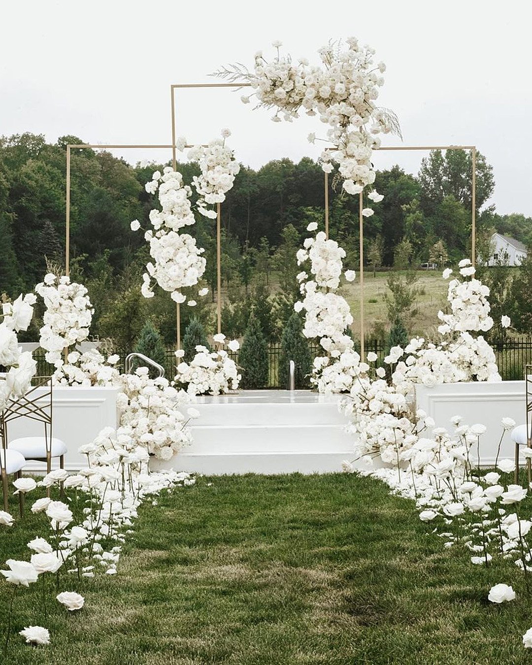 romantic wedding white roses decor wedding aisle
