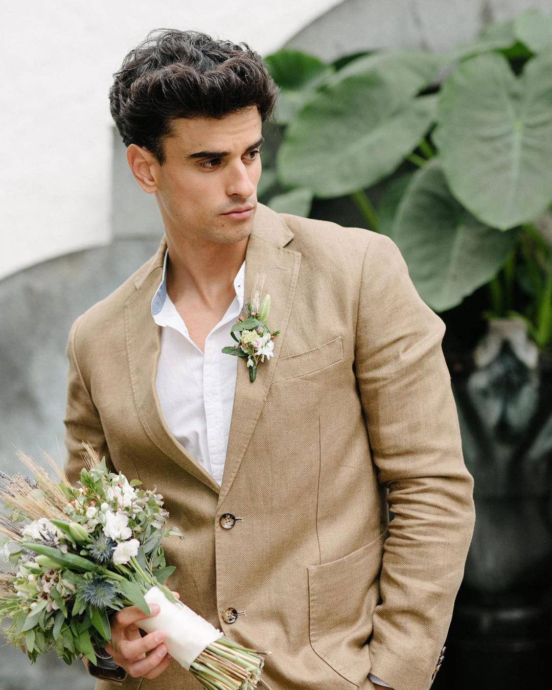 rustic groom attire country boho brown jacket casual nathanwyattphotography