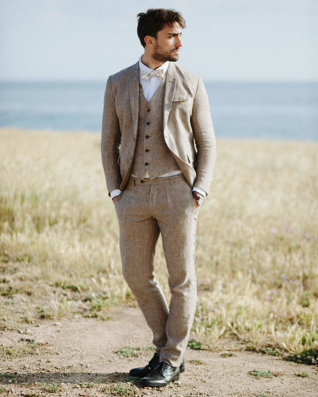 rustic groom attire khaki jacket with vest boho linneo