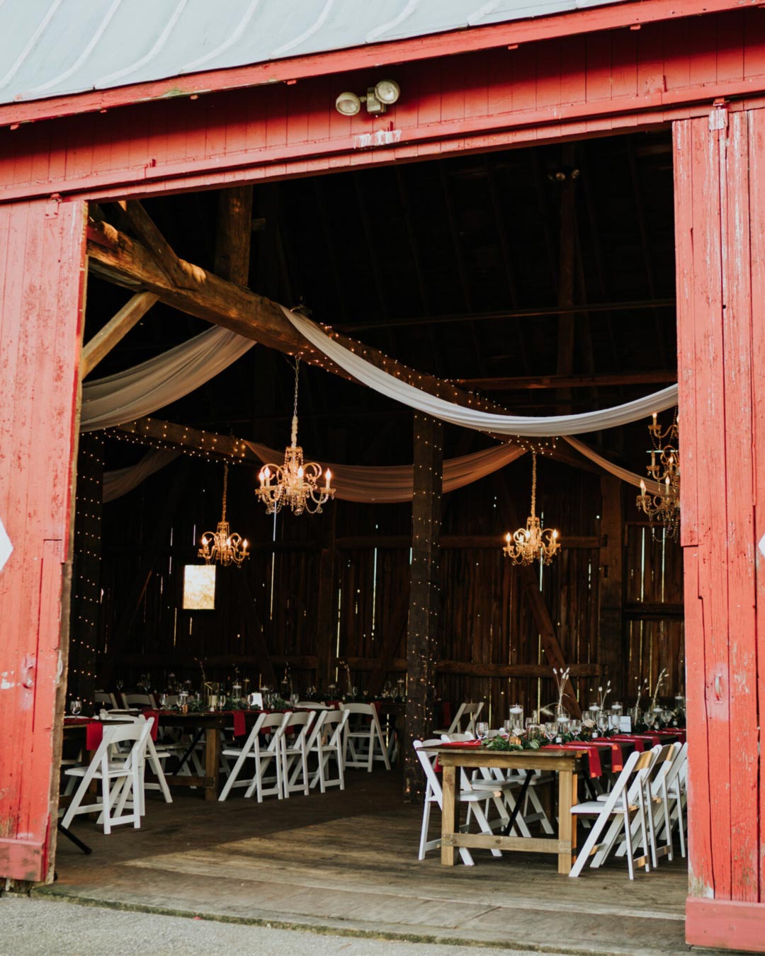 rustic wedding venue in michigan outside decor lights