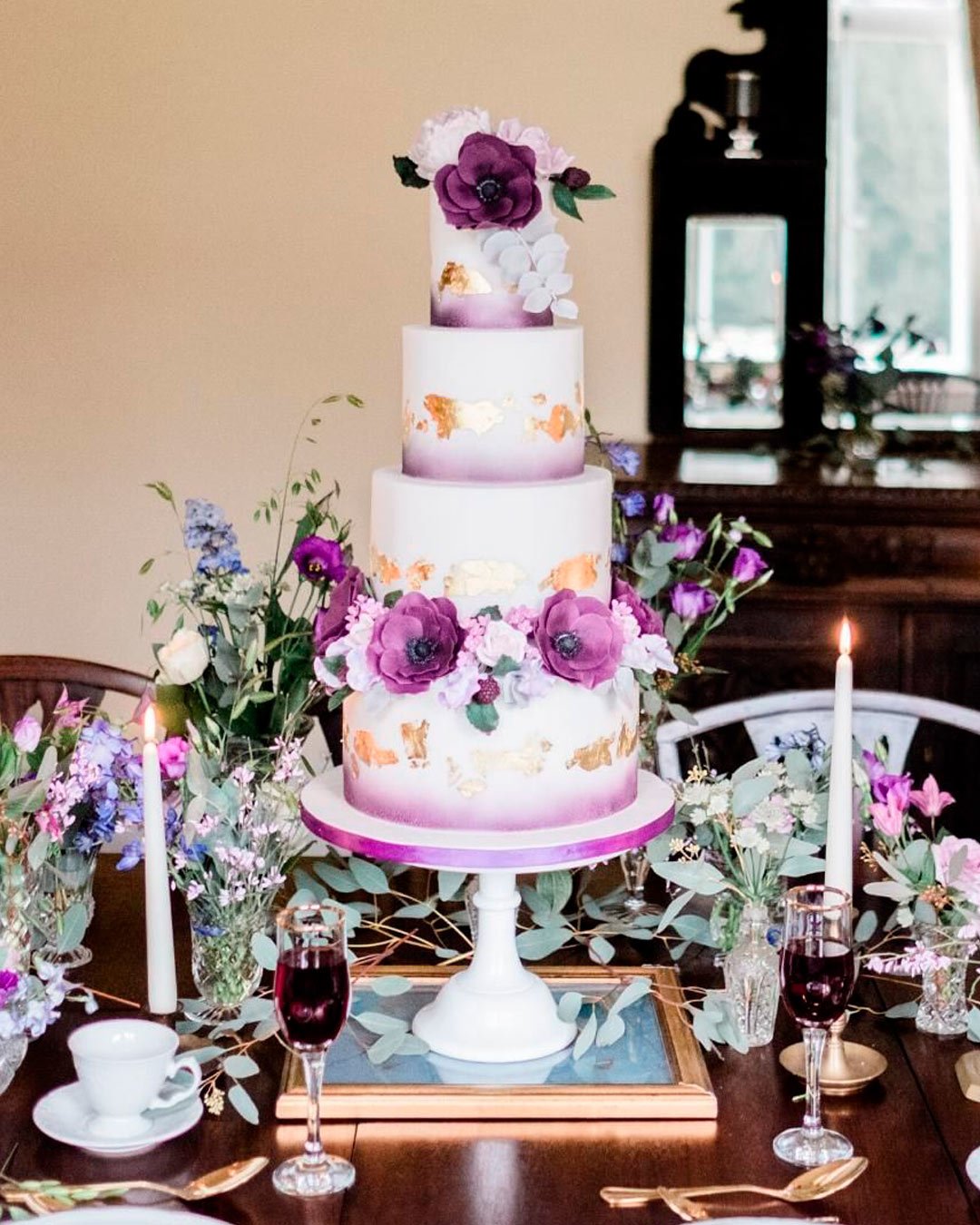 wedding cake ideas violet flowers color