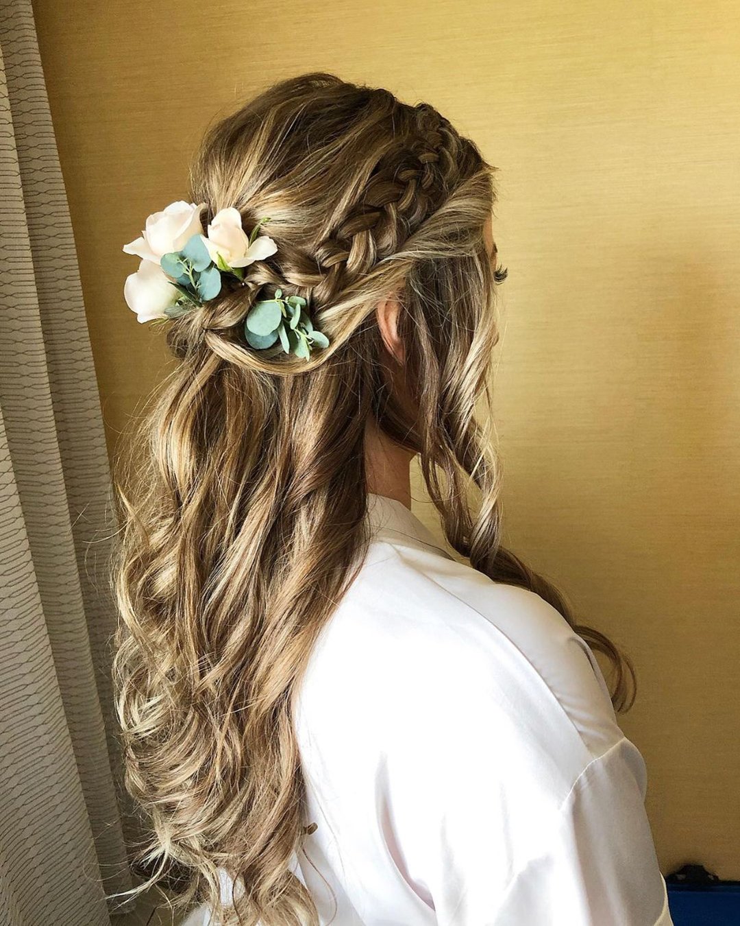 wedding hair accessories rustic bohemian half up with braids and flowers amyupdodesign