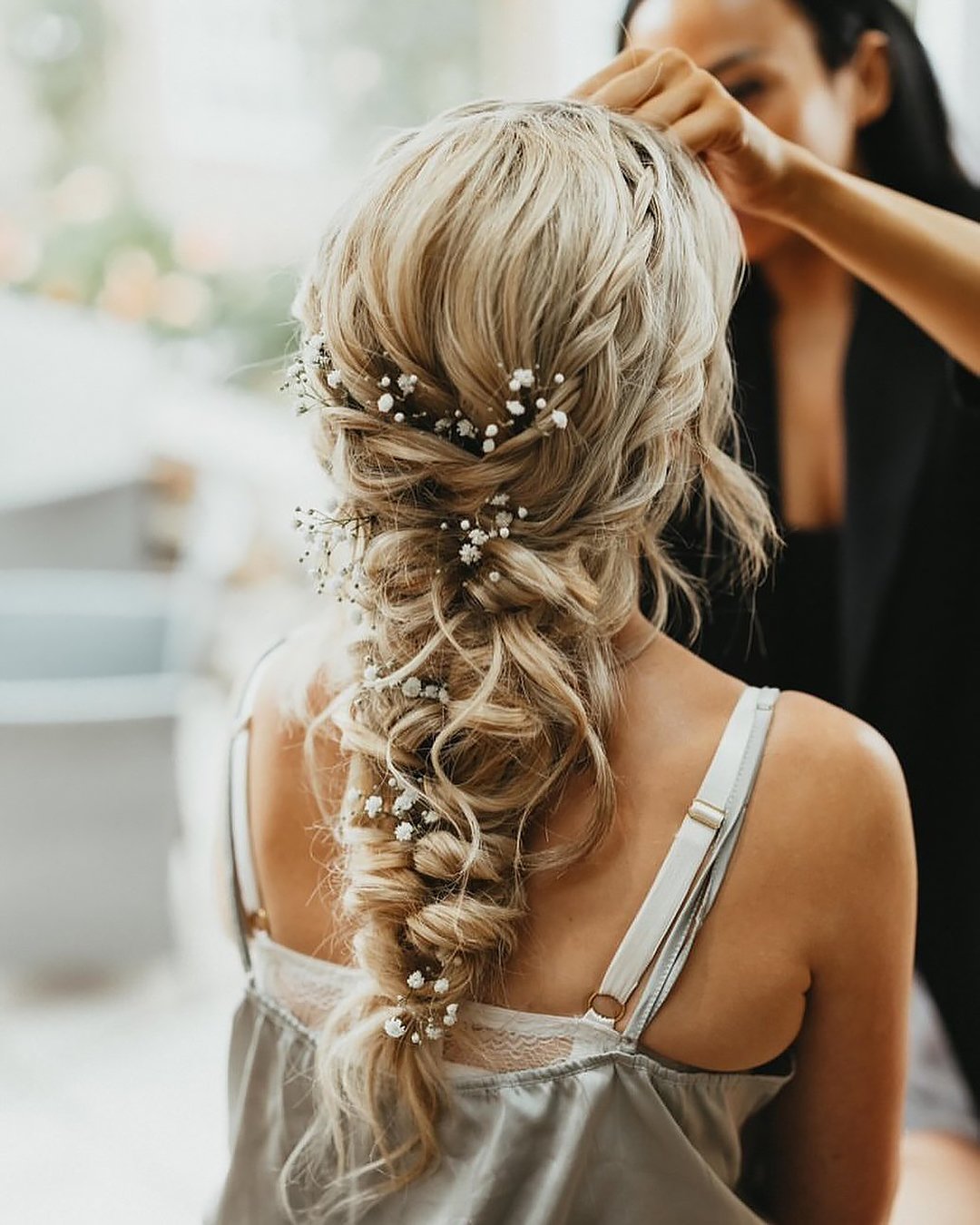 wedding hair trends slightly messy curly rong braid hairstyle monamieweddinghair