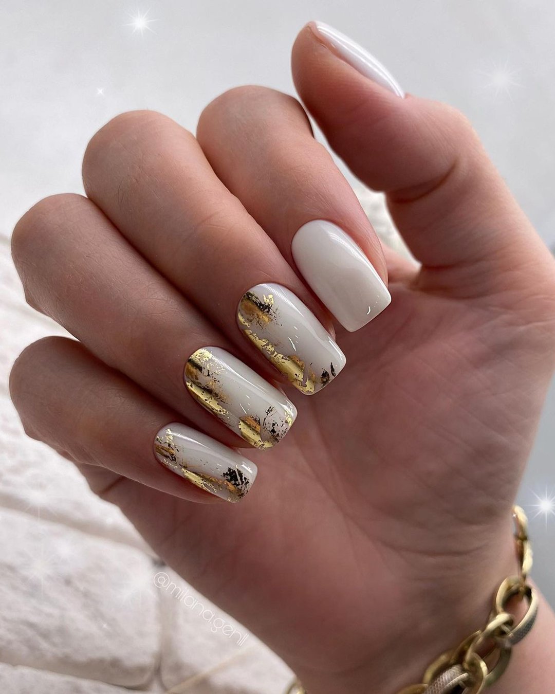 wedding nails designs white with gold foil milana.gen11