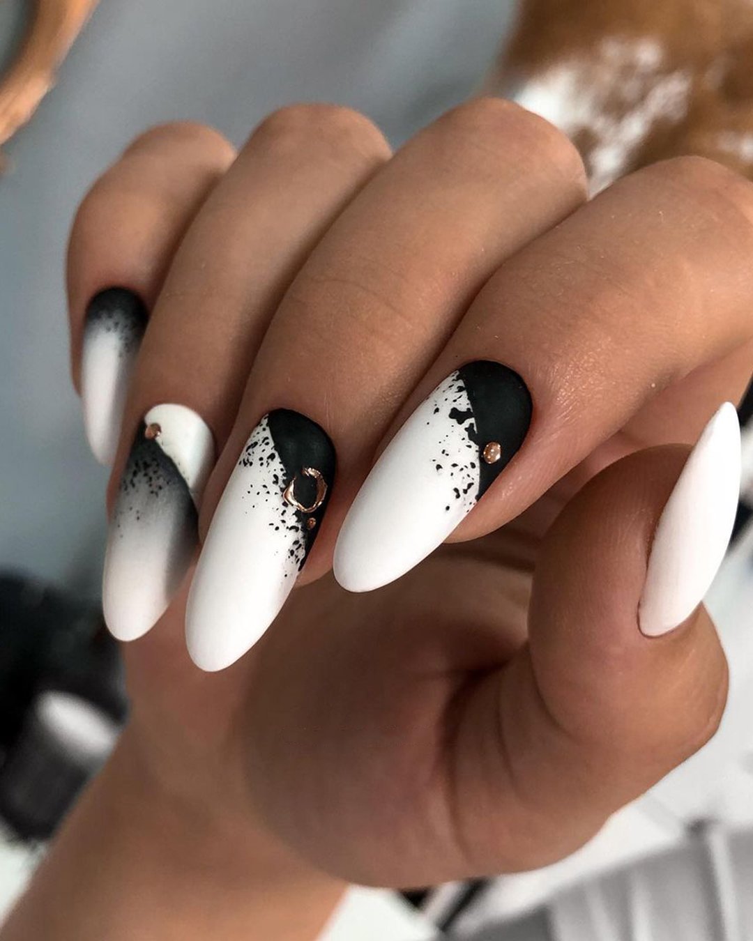 white nail designs for wedding black white on long nails denisova_nailartist