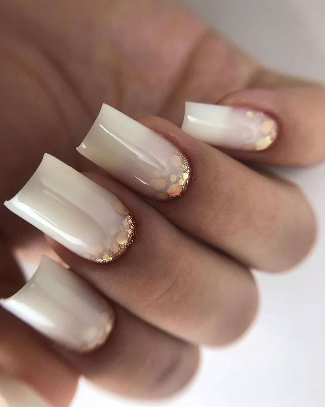 white nail designs for wedding gentle ombre with gold vektro__nailart