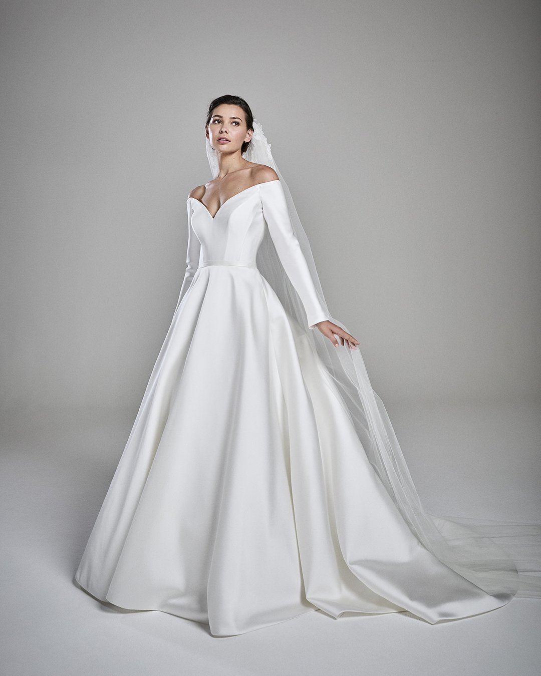 a line wedding dresses simple with long sleeves silk suzanne neville