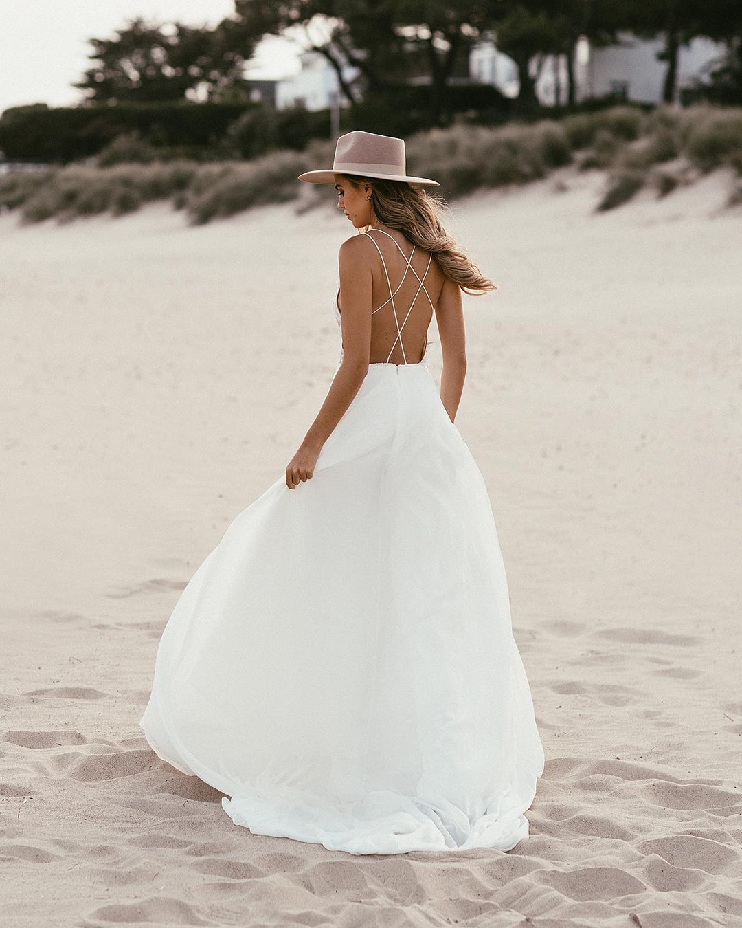 backless wedding dresses simple beach sexy with hat chelseawhitephotog