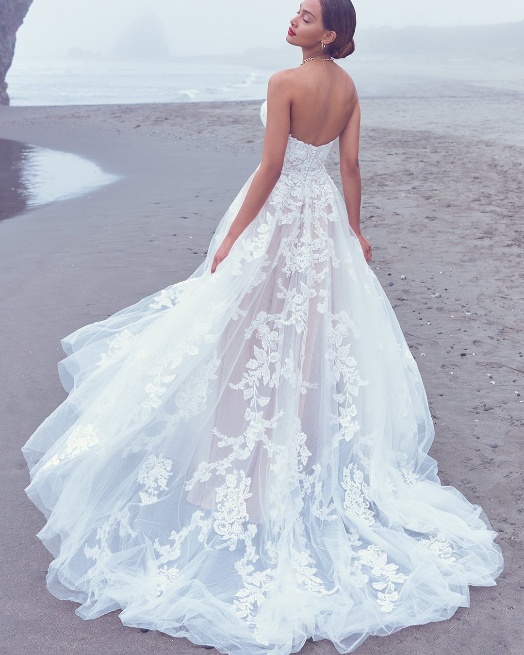 beach wedding dresses a line low back lace train maggiesottero