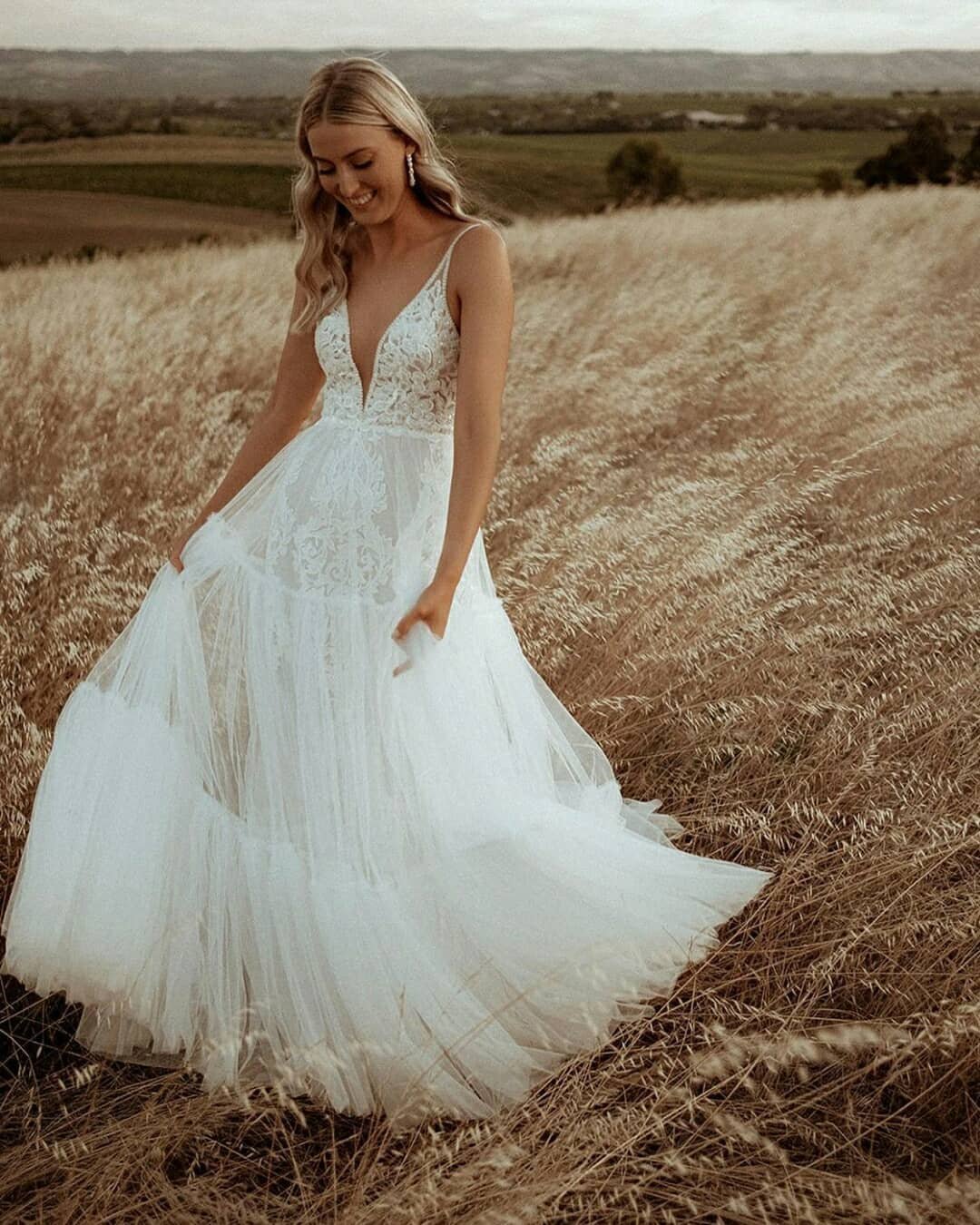 best wedding dresses a line with spaghetti straps lace country madewithlove
