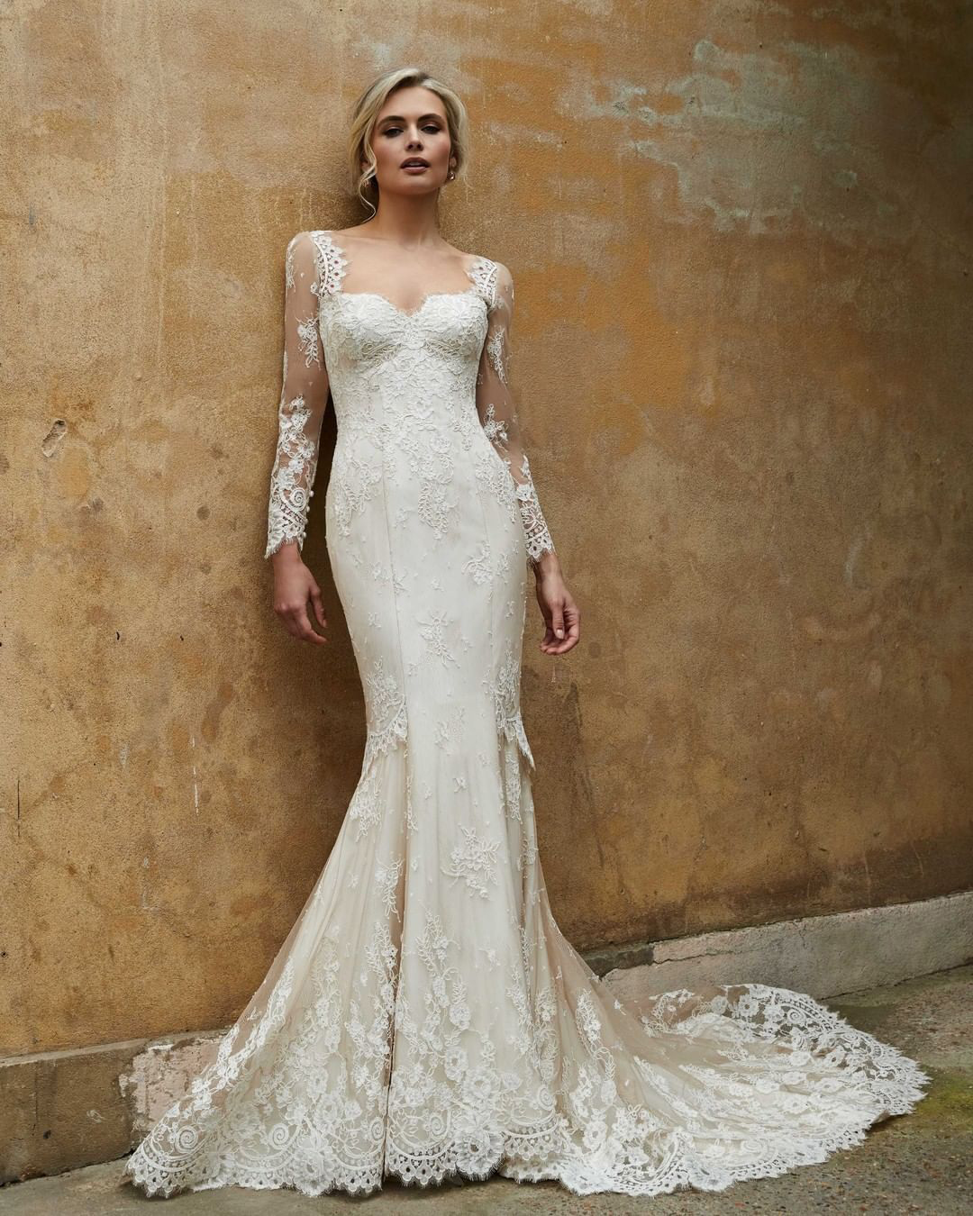 mermaid wedding dresses sweetheart neckline lace with long sleeves sassiholford