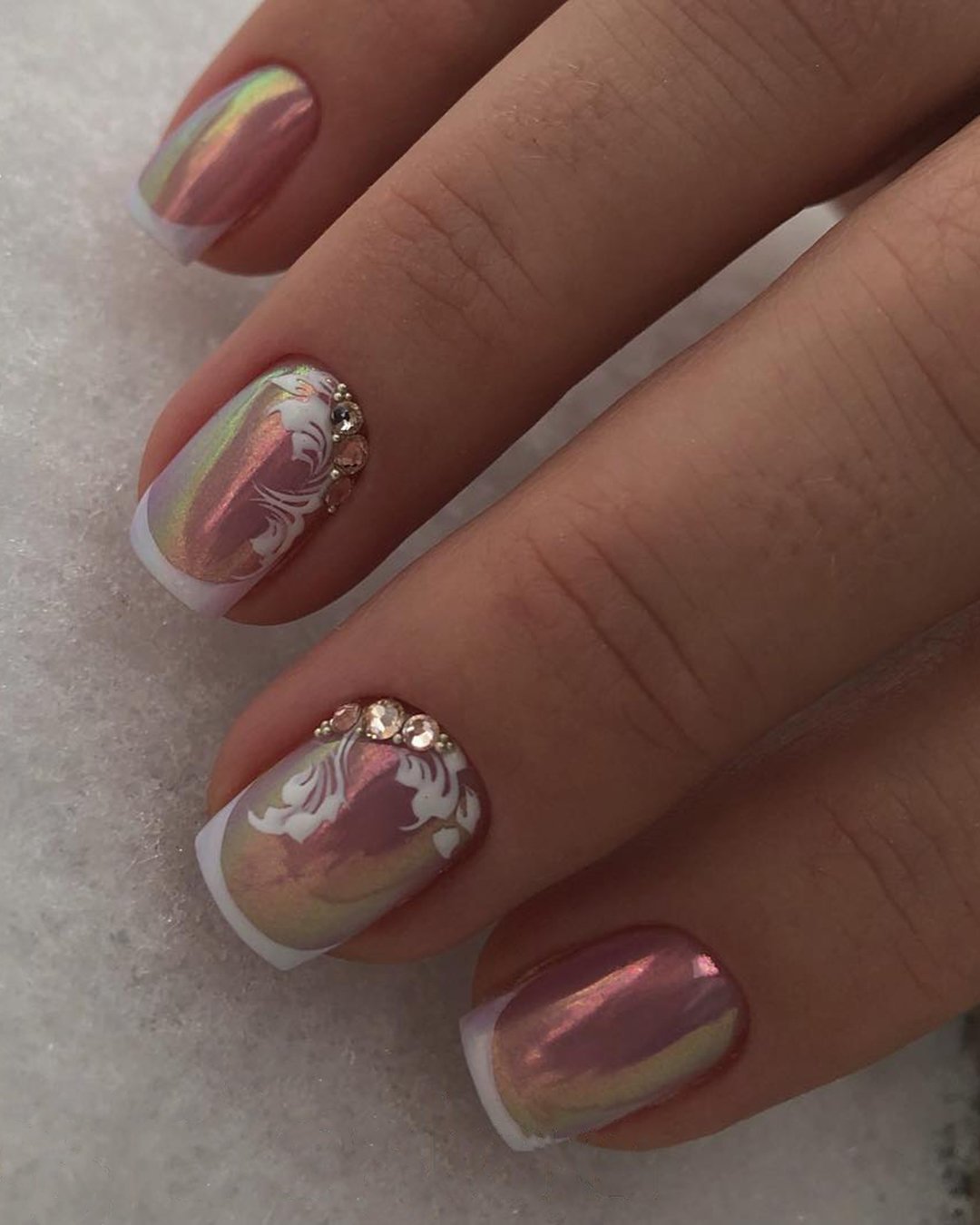 pink and white nails for wedding unusual french manicure lyasha_nevskaya