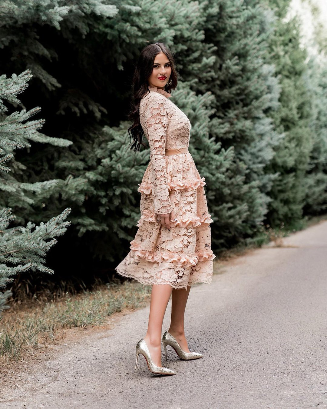 wedding guest dresses-with long sleeves tea length floral lace rachelparcell