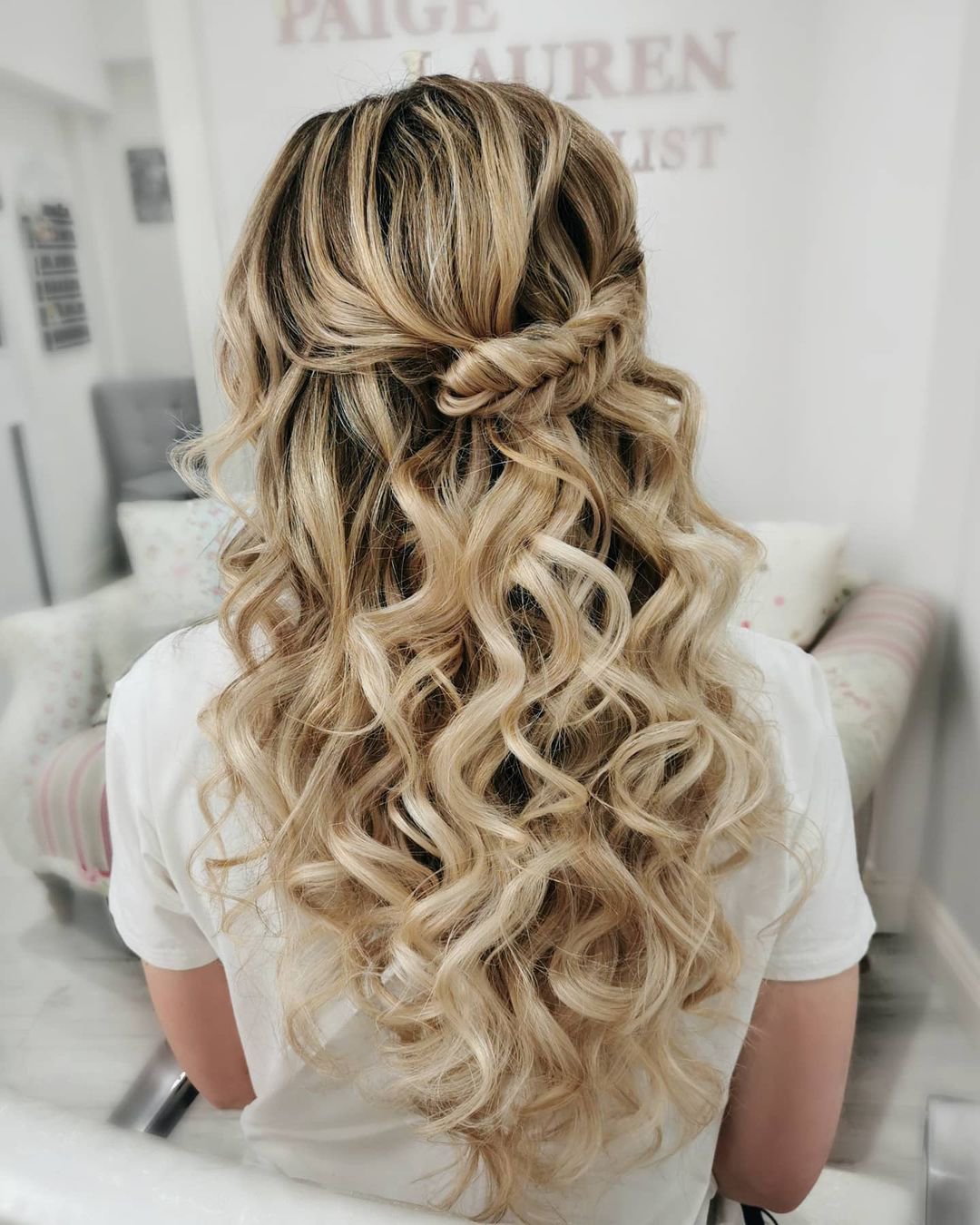 wedding hairstyles for long hair curly half up with braids paigelauren_bridalhair