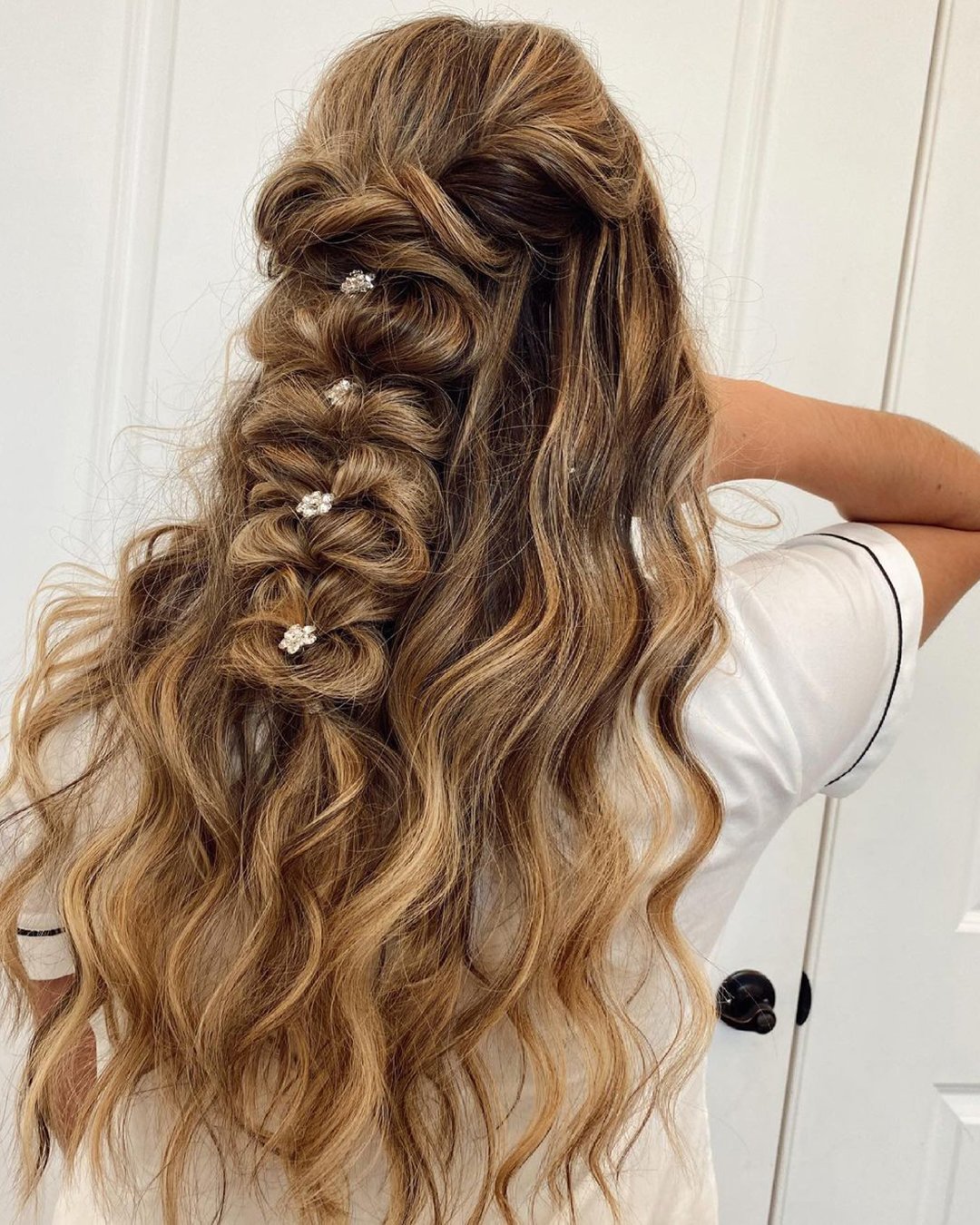 braided wedding hair half up with long messy braid styledby_kayla