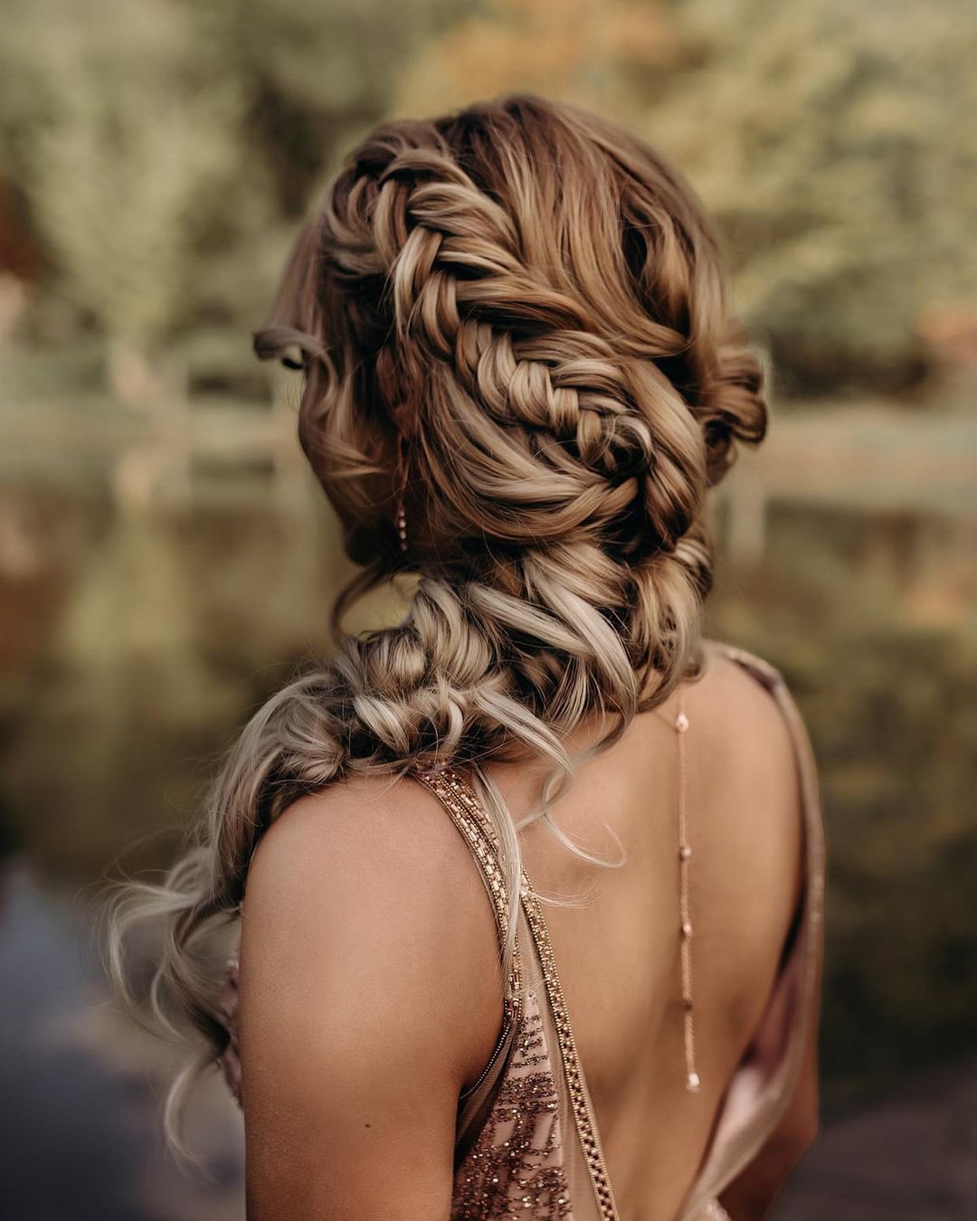 braided wedding hair side swept half up with french braid updos.by.jocelyn