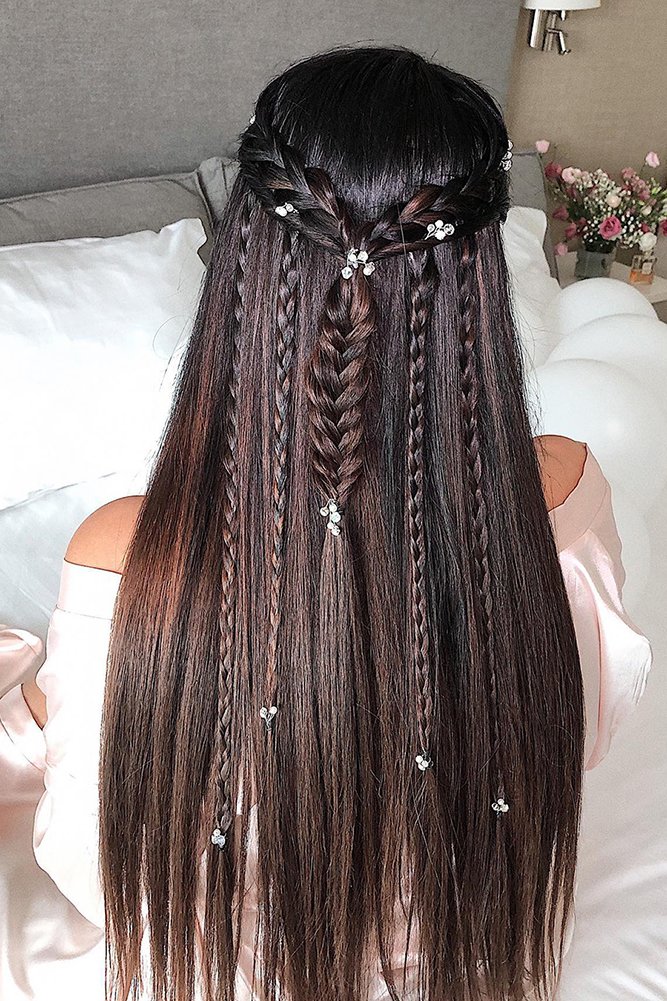 easy wedding hairstyles long hair half up with braids zhanna_syniavska