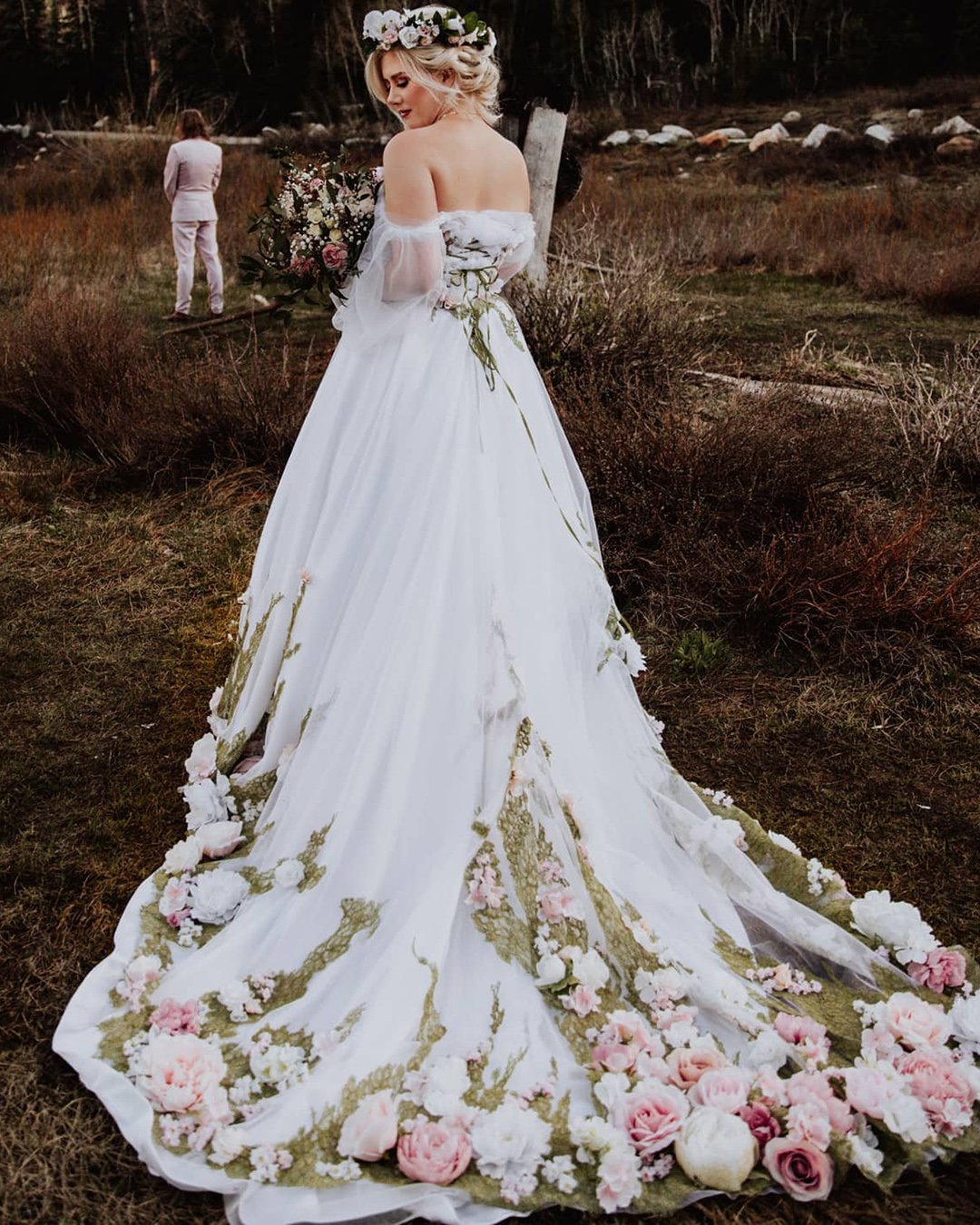 floral wedding dresses white with floral appliques train thegardendoor