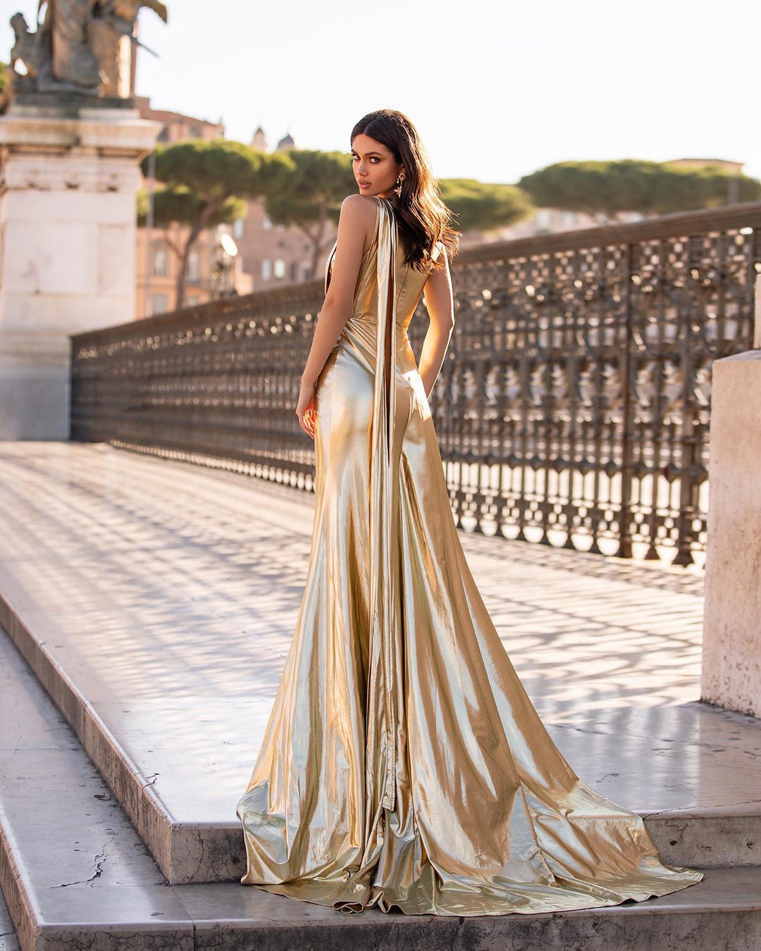 gold wedding gowns simple champagne train alamourthelabel