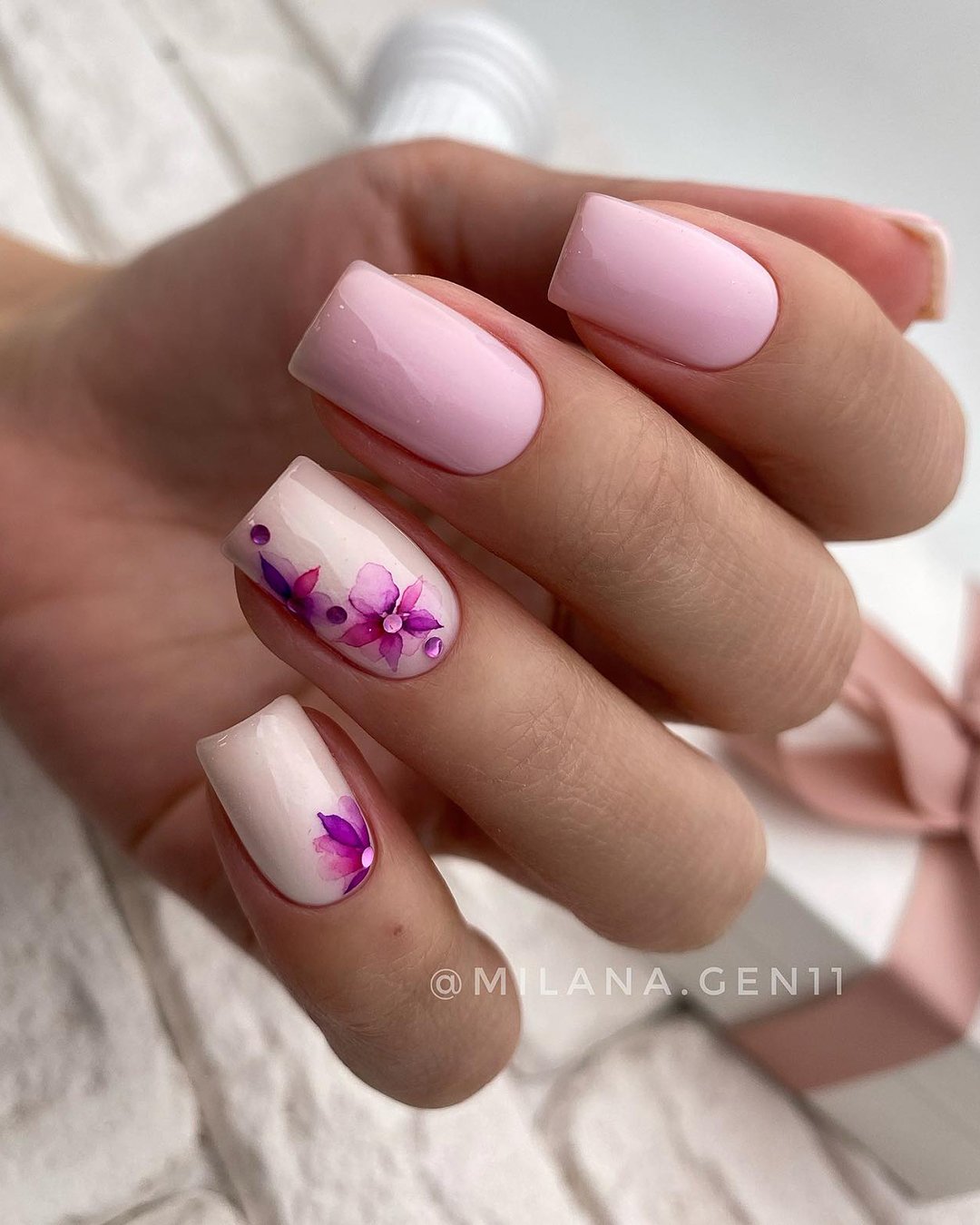 nail design wedding ideas pink whith rhinestones milana.gen11