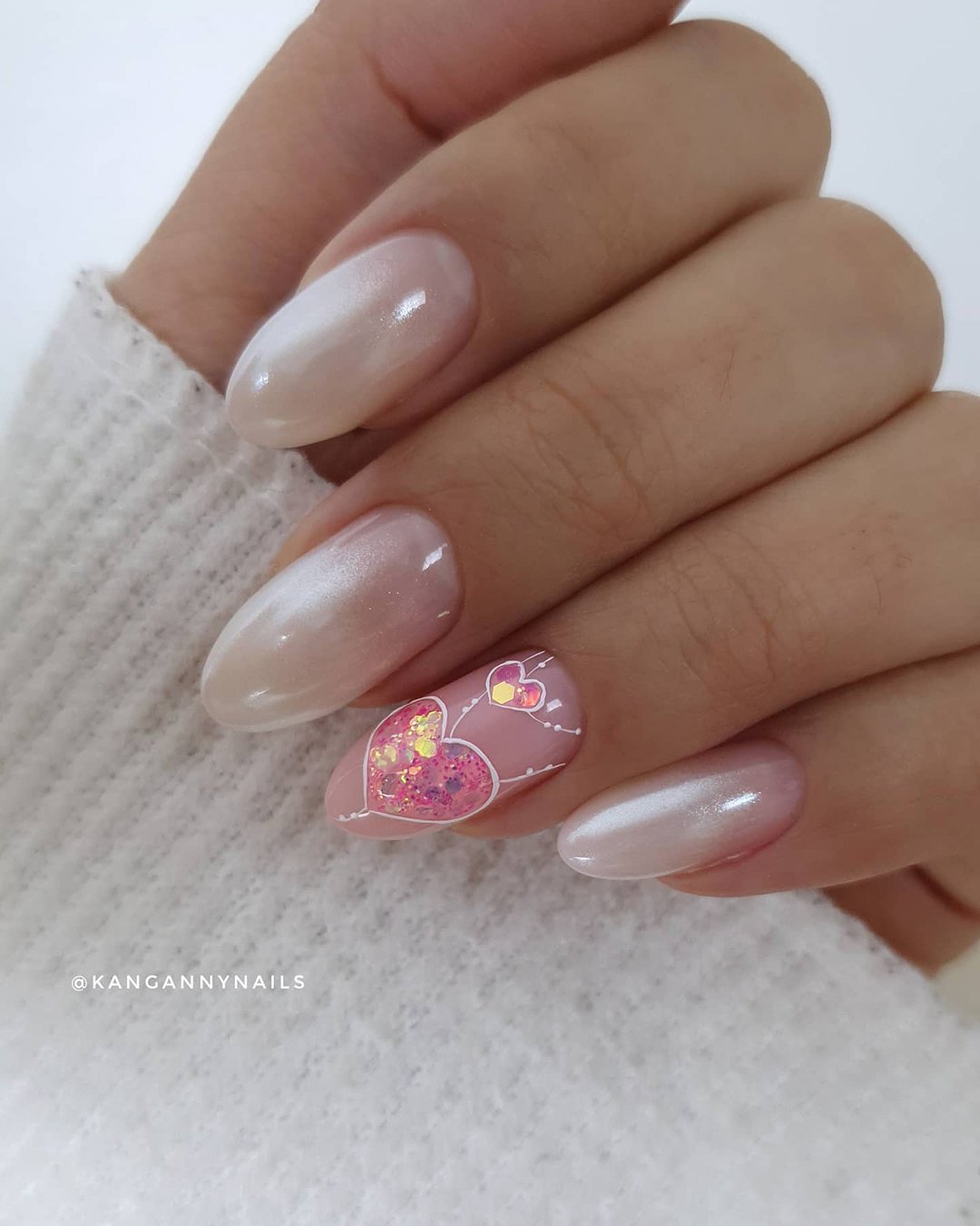 nail design wedding ideas pink with sparkle hearts kangannynails