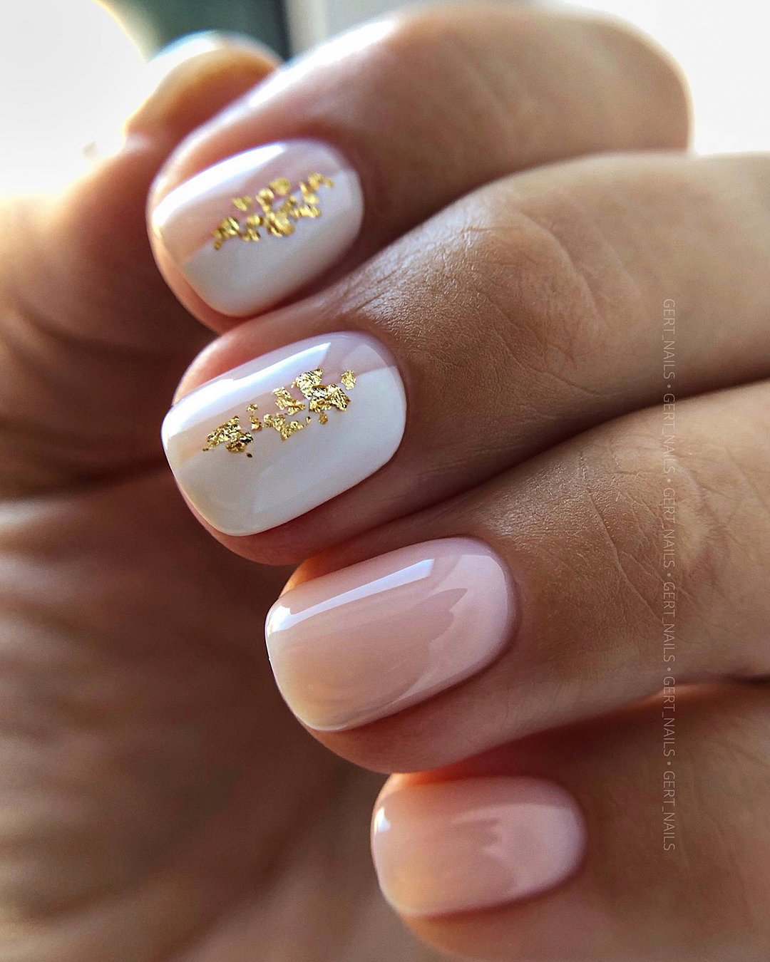 nail design wedding ideas white nude pink with gold foil gert_nails