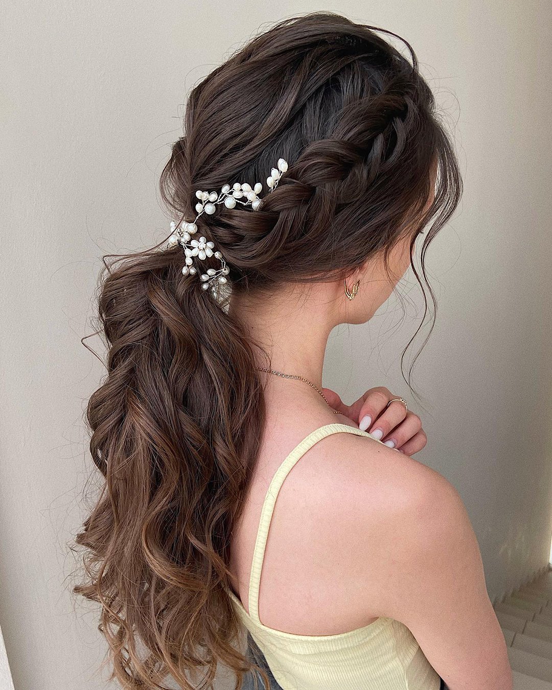 pony tail hairstyles wedding simple curly with braid liliy_chernyshova