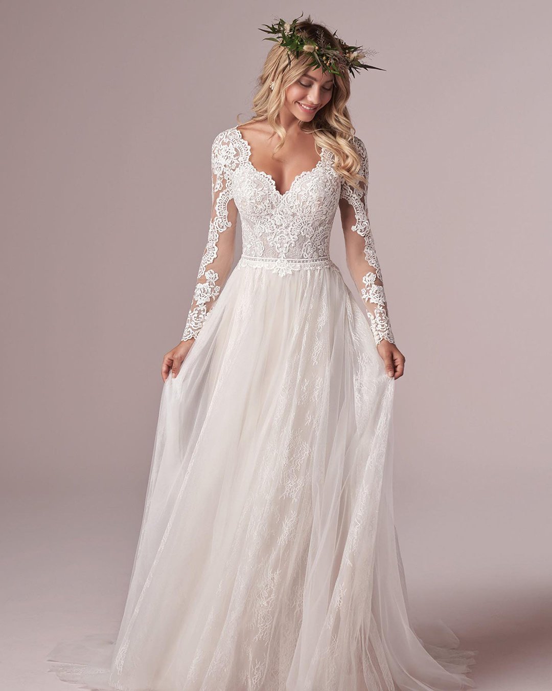 rustic wedding dresses a line with long sleeves lace sweetheart maggiesottero