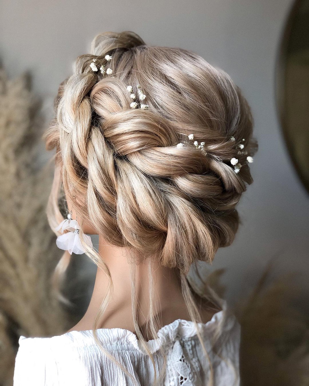 rustic wedding hairstyles braided updo with baby breath reneemarieacademy