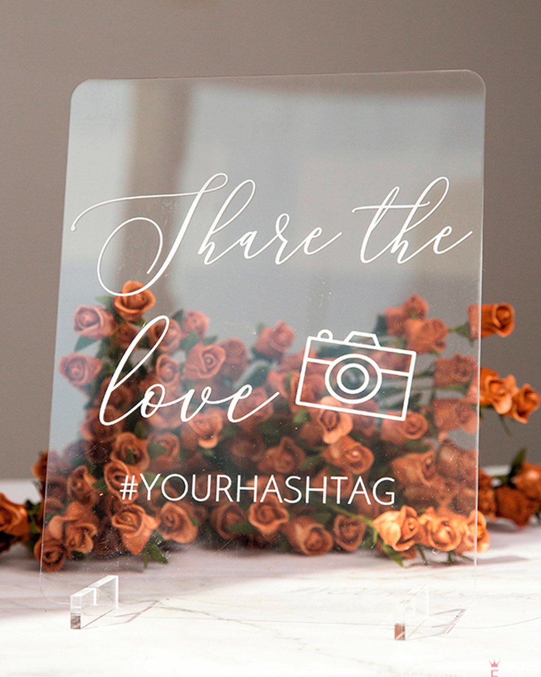 the best brown wedding hashtag acrylic sign