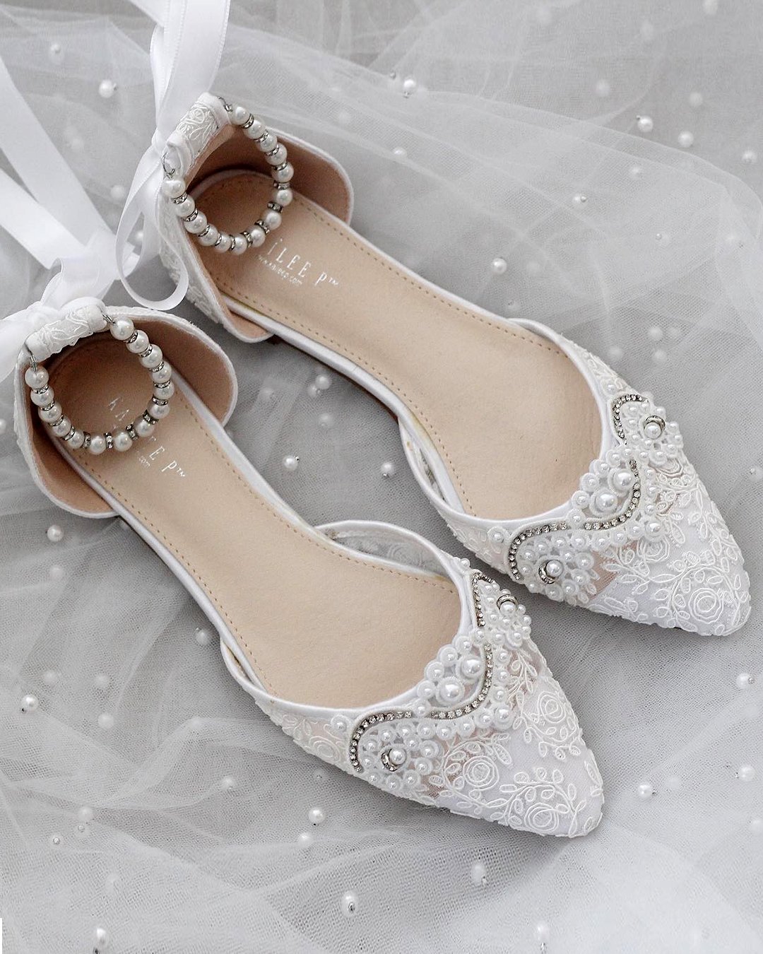 wedding flats lace with pearls vintage shop kaileep