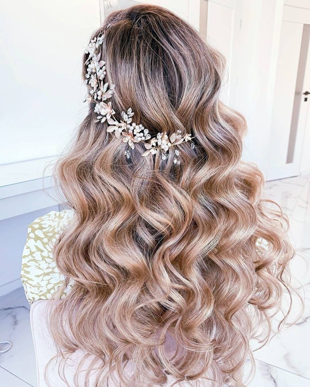 wedding hairstyles down chic curls on long hair sweetvjewelry