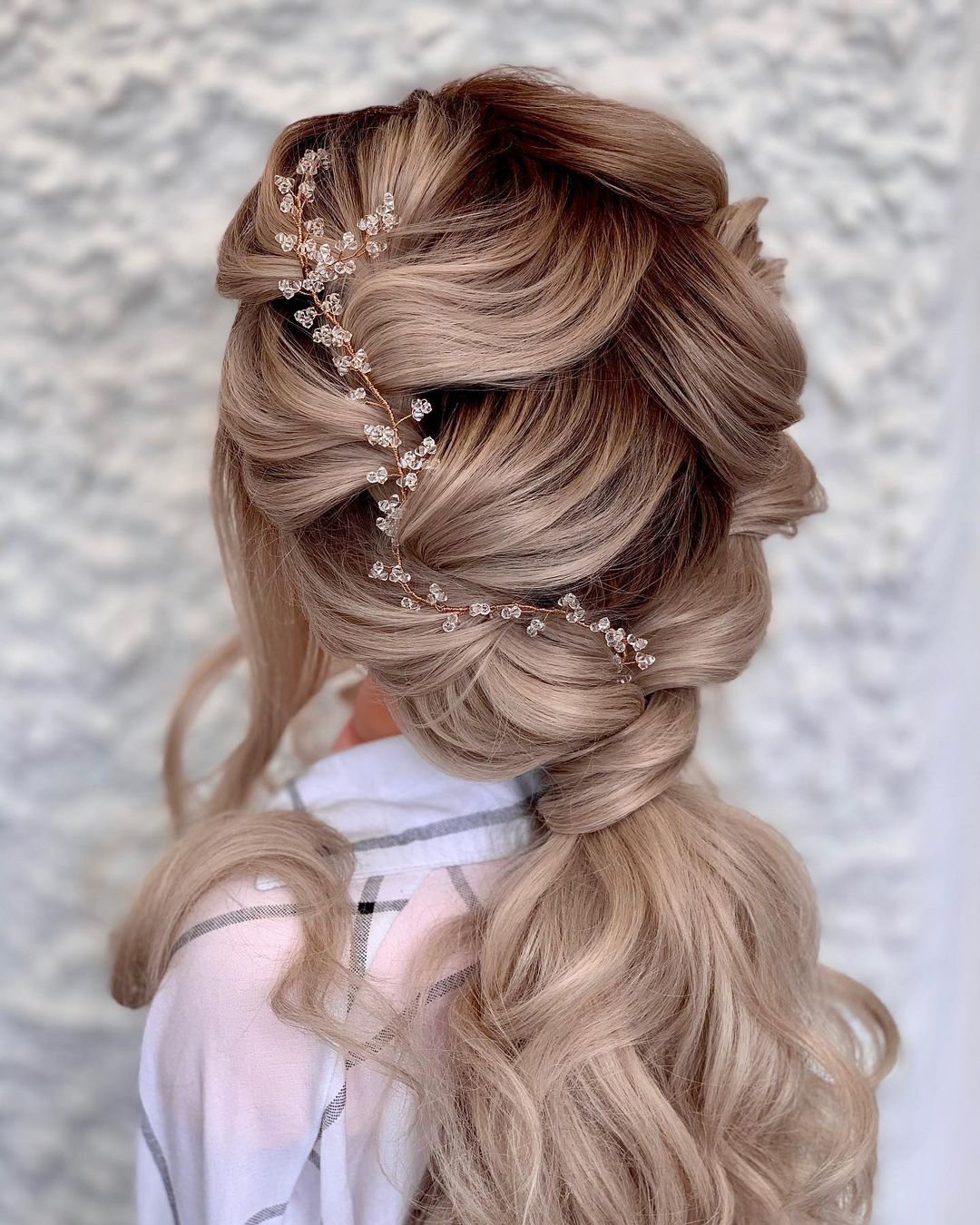 wedding hairstyles for long hair loose braid with hair vine clairehartleystylist