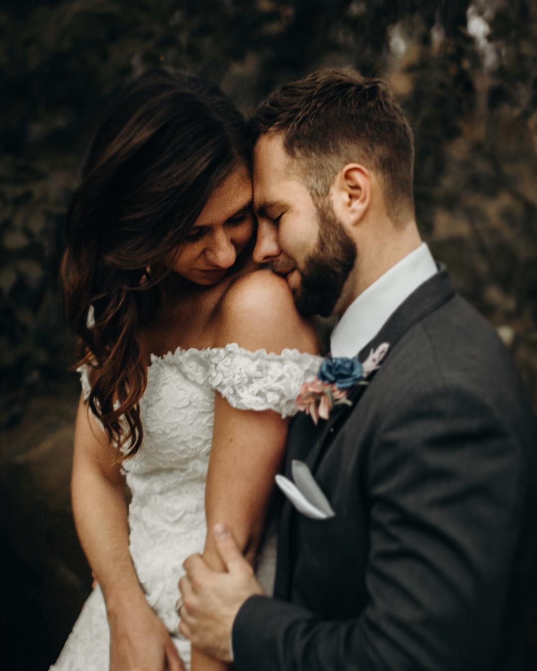 wedding poses tender kiss on the shoulder ideas
